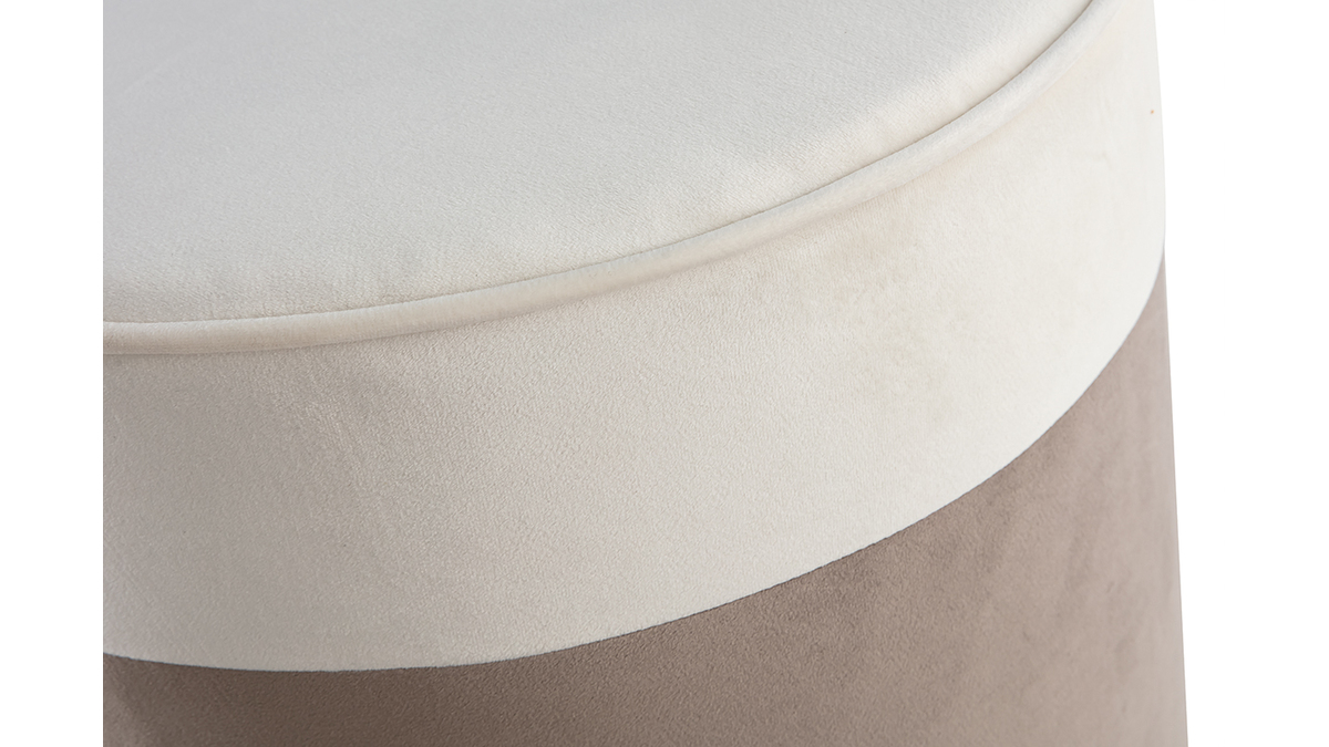Pouf design bicolore in velluto bianco crema e talpa D40 cm DAISY