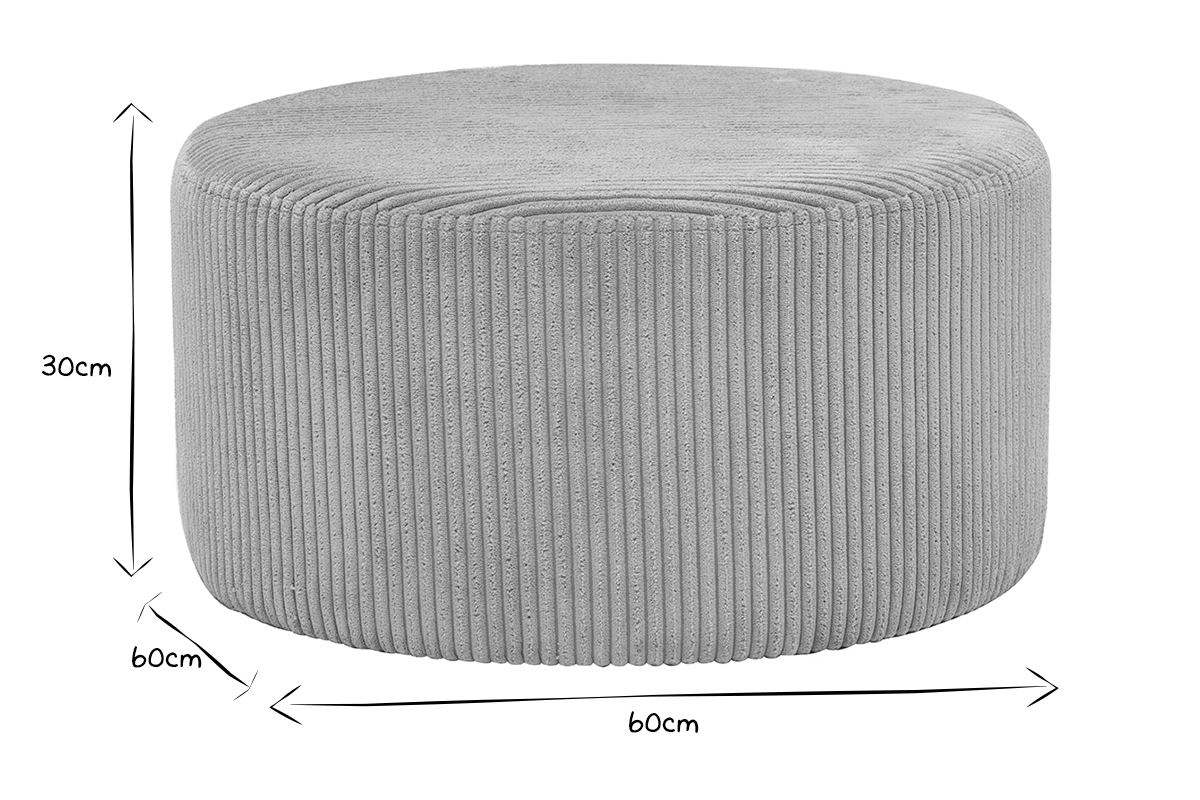 Pouf in velluto a coste grigio diam 60cm DUROY