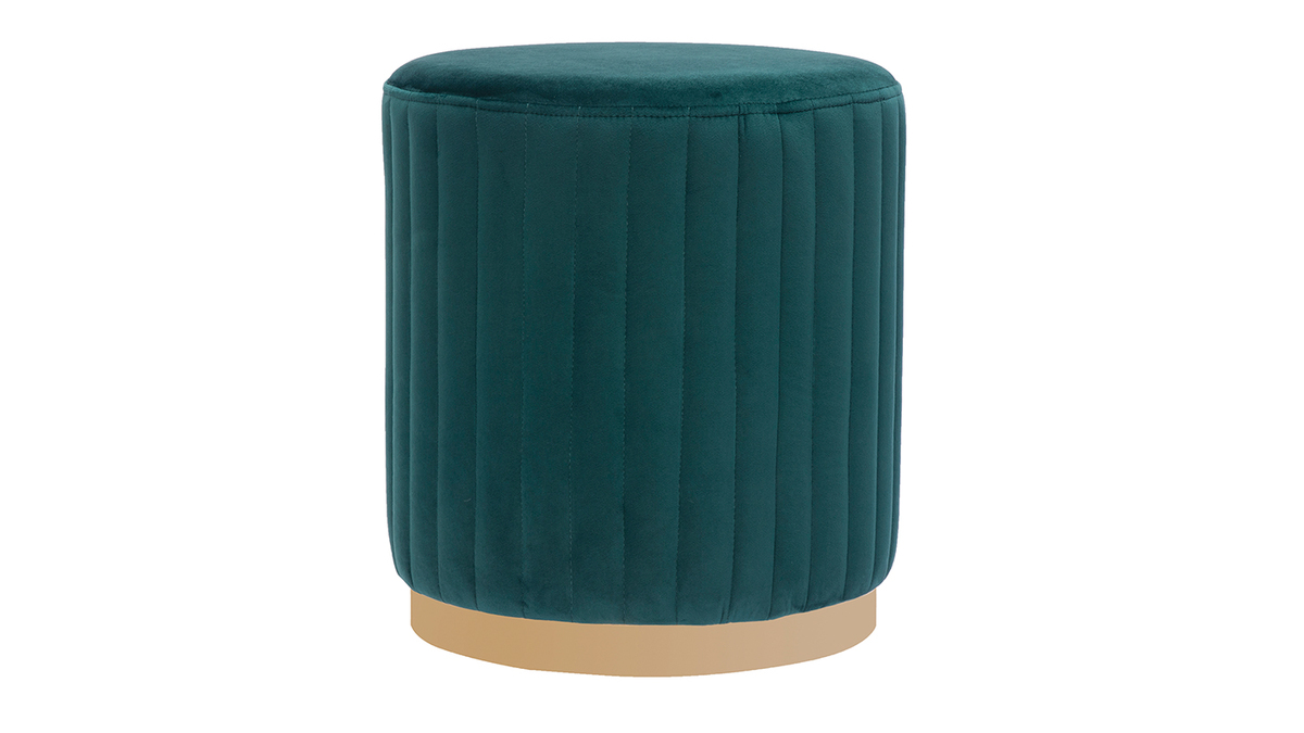 Pouf in velluto blu anatra e metallo dorato D40 cm DONA