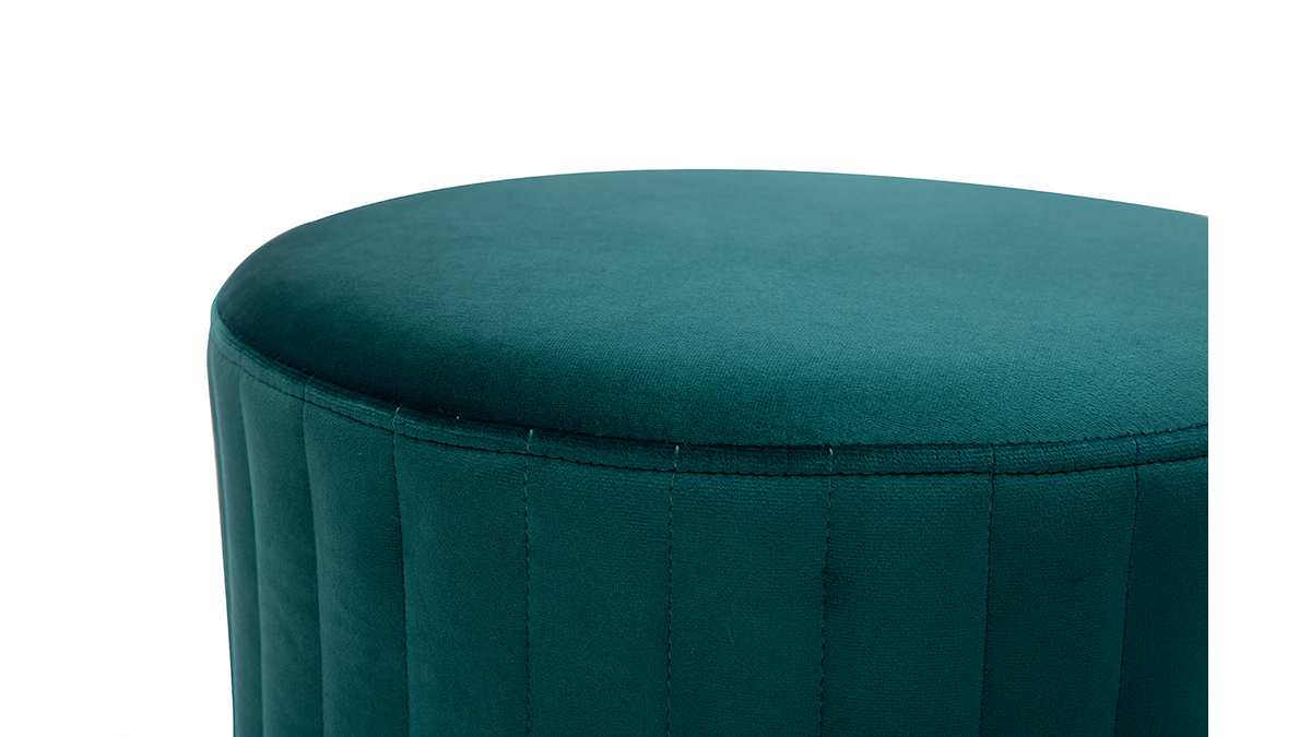 Pouf in velluto blu anatra e metallo dorato D40 cm DONA