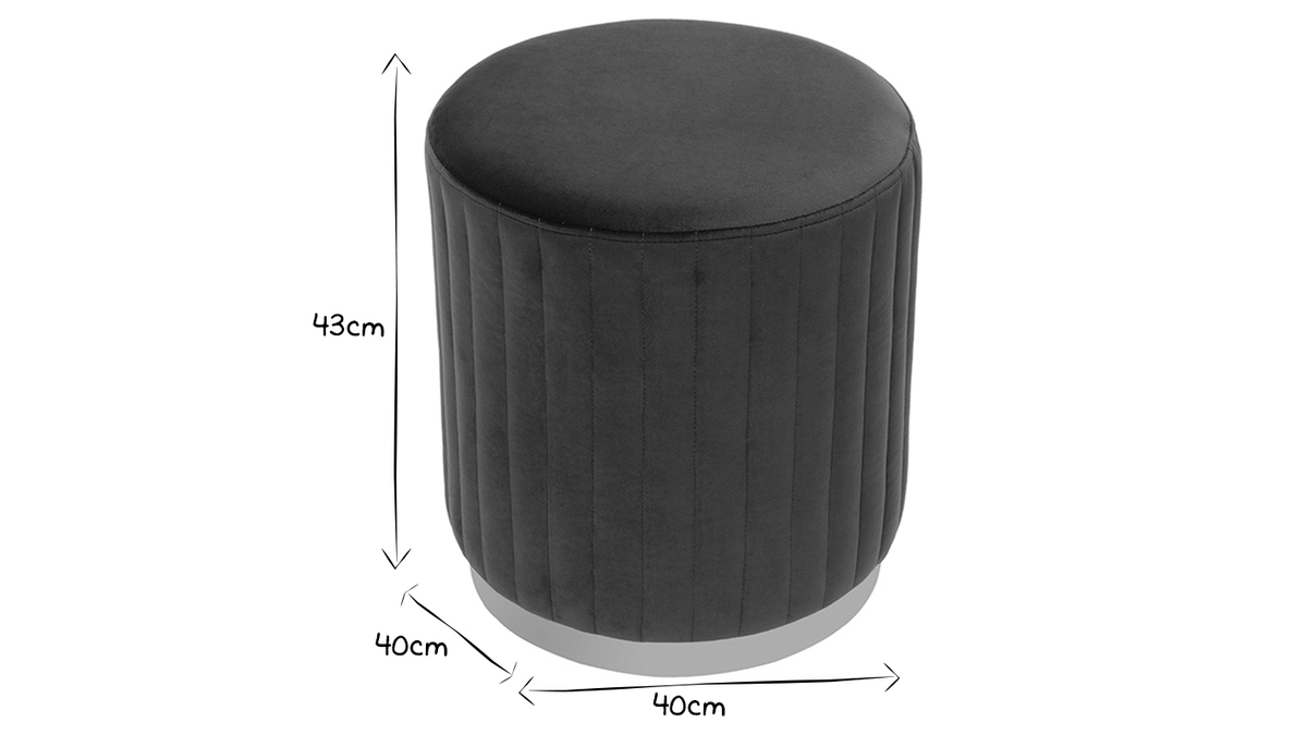 Pouf in velluto blu anatra e metallo dorato D40 cm DONA