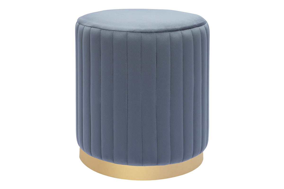 Pouf in velluto grigio e metallo dorato D40 cm DONA