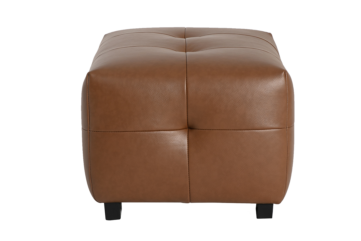 Pouf poggiapiedi in cuoio marrone CORTO, vista laterale.