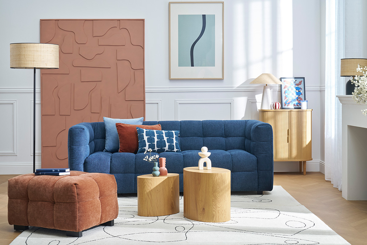 Pouf poggiapiedi design in tessuto effetto bruciato CORTO