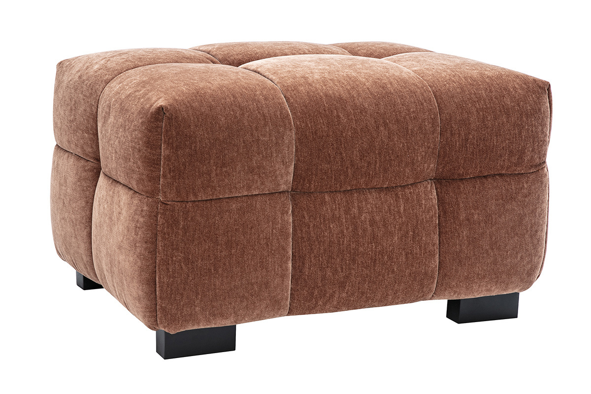 Pouf poggiapiedi design in tessuto effetto velluto nocciola CORTO