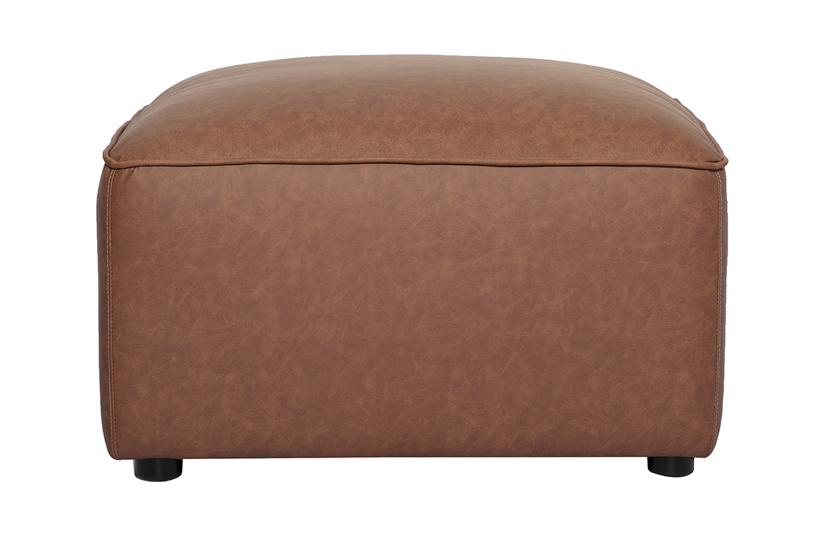 Vista frontale del pouf poggiapiedi in pelle marrone quadrato FERGUS
