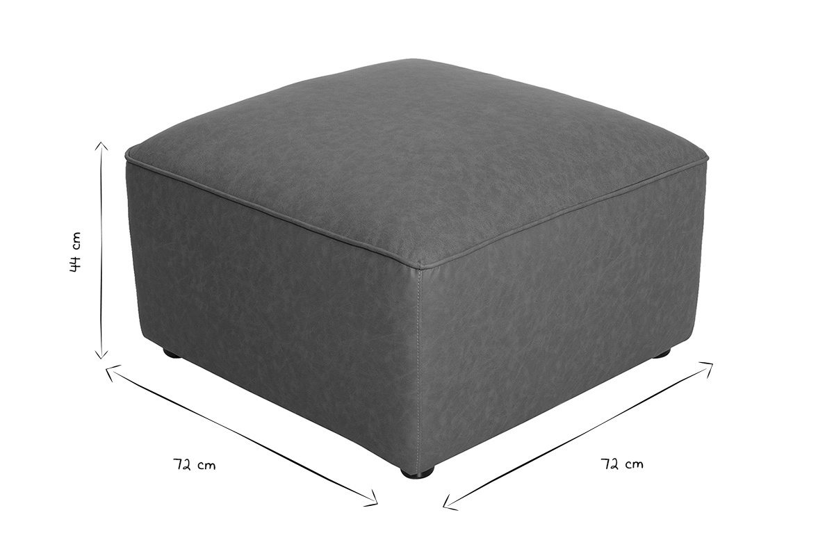Dimensioni del pouf poggiapiedi quadrato in bianco e nero, 72 cm x 72 cm, altezza 44 cm.