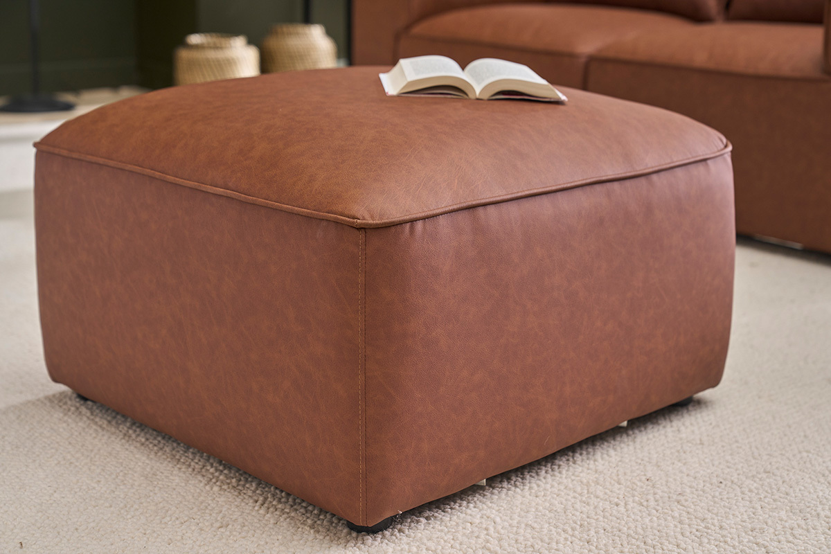 Pouf poggiapiedi in pelle marrone FERGUS
