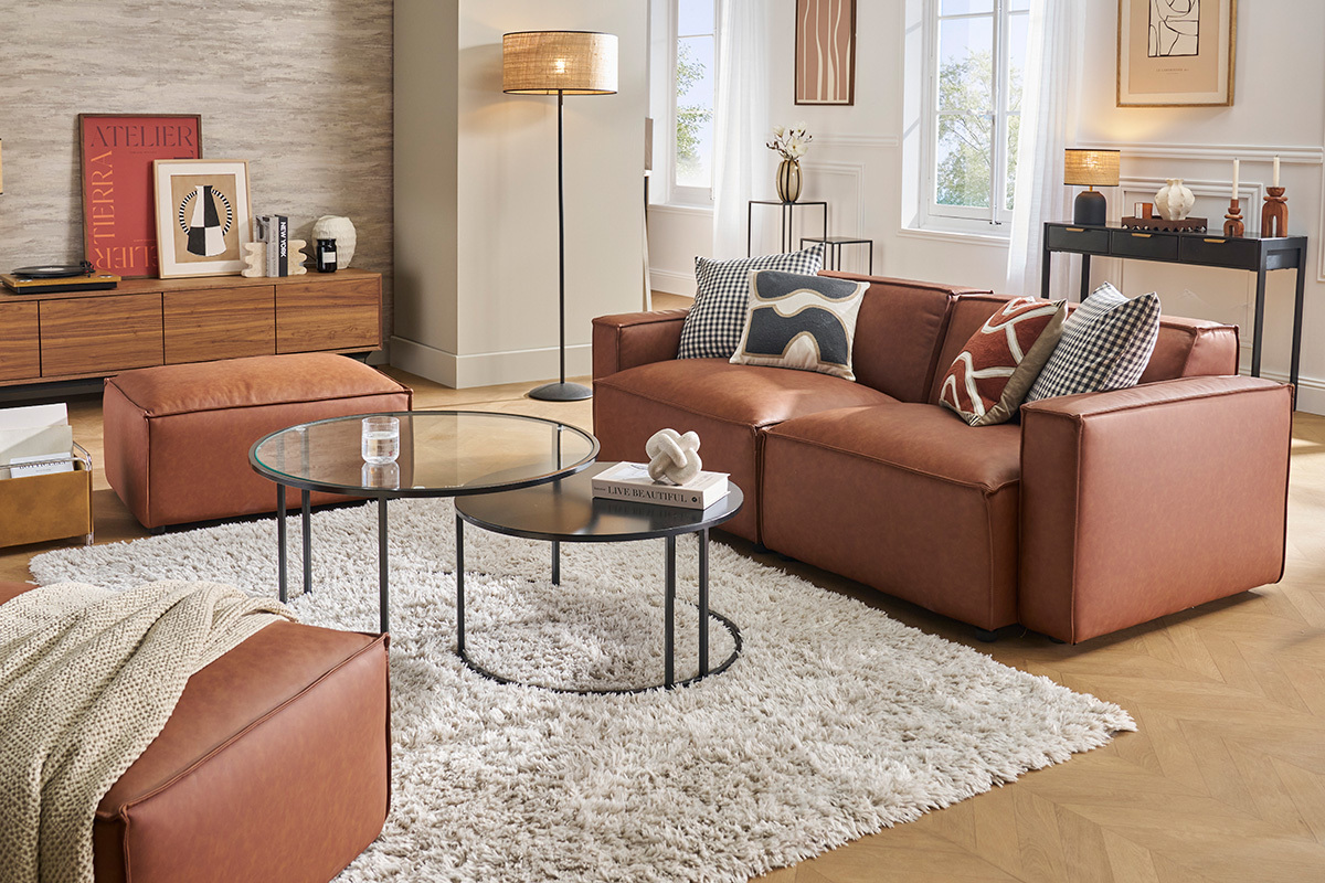 Pouf poggiapiedi in pelle marrone SPLIT