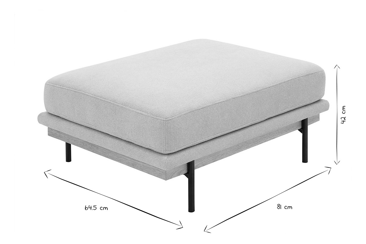 Pouf TODD nero e bianco con dimensioni L81 x P64,5 x H42 cm mostrate.