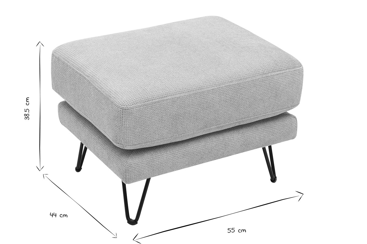 Dimensioni del pouf poggiapiedi OSLO in bianco e nero: L55 x P44 x H38,5 cm