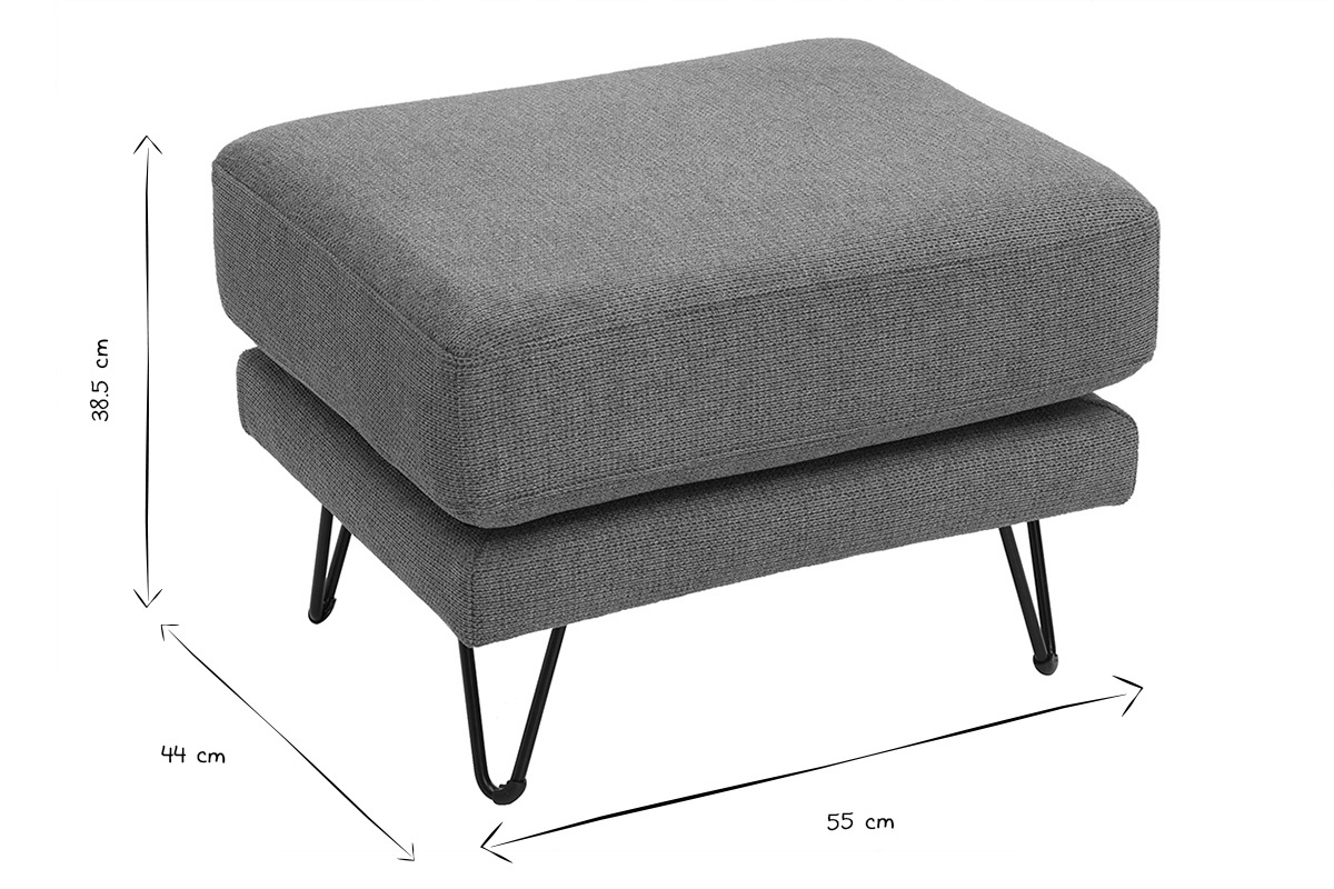 Dimensioni del pouf poggiapiedi OSLO: L55 x P44 x H38,5 cm in bianco e nero.
