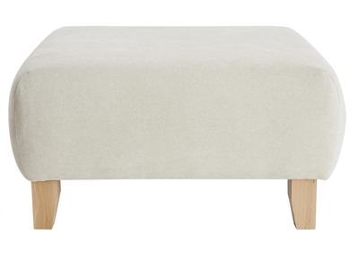 Pouf poggiapiedi in tessuto effetto velluto testurizzato beige e legno massello chiaro L75 ODEON