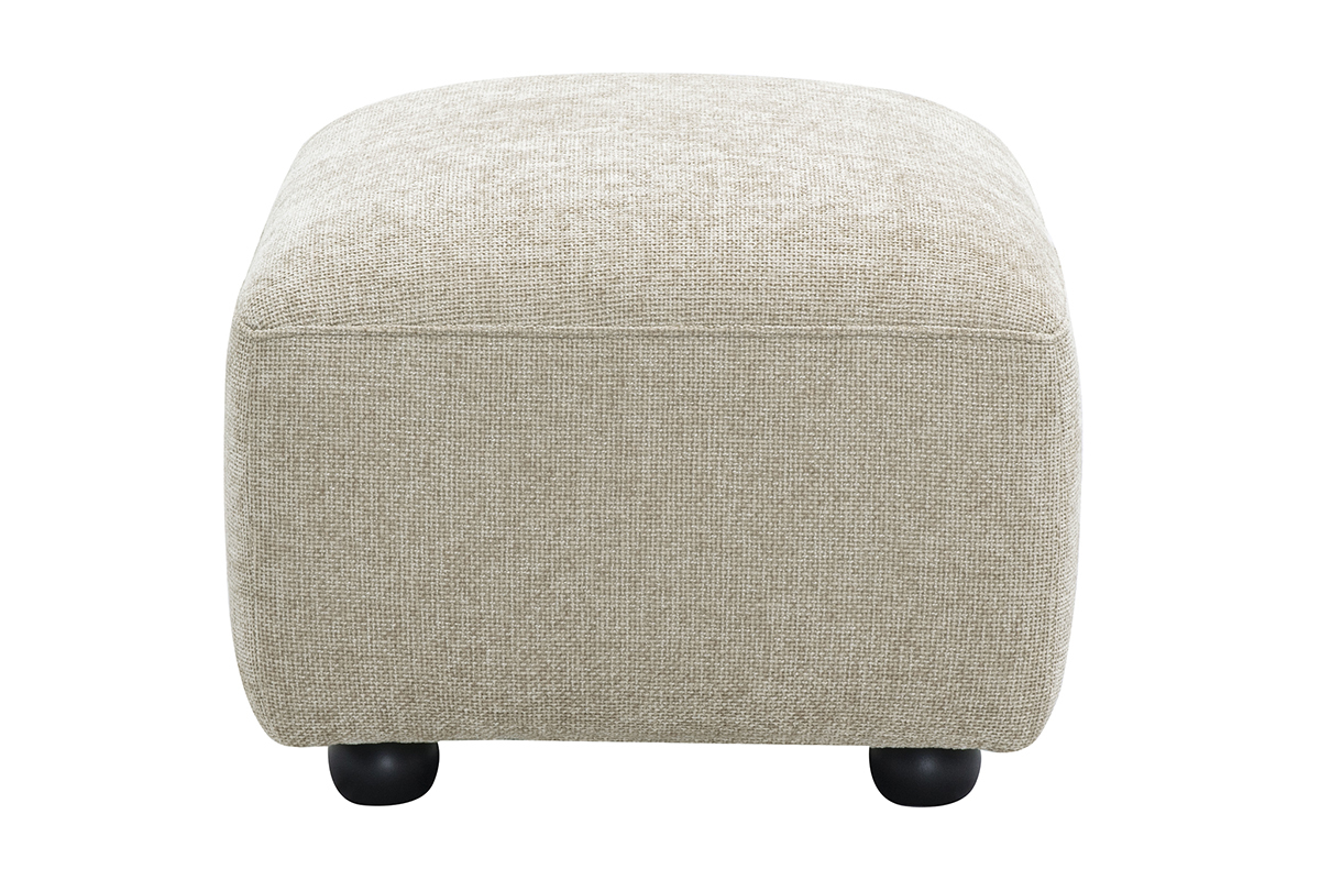 Pouf rettangolare in tessuto effetto velluto beige, vista laterale.