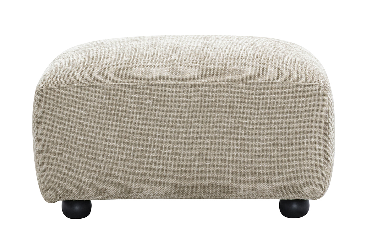 Pouf rettangolare in tessuto effetto velluto testurizzato beige, vista frontale.