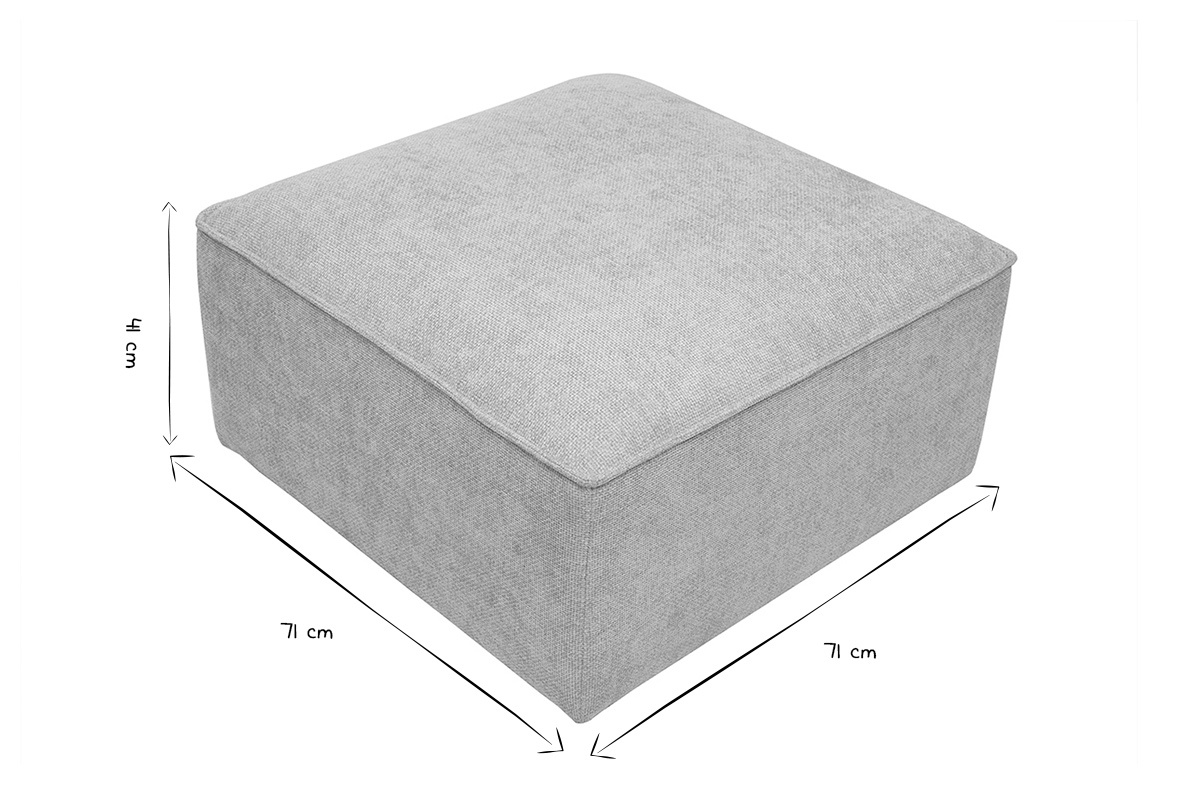 Dimensioni del pouf KERRY: 71 cm x 71 cm x 41 cm in nero e bianco.