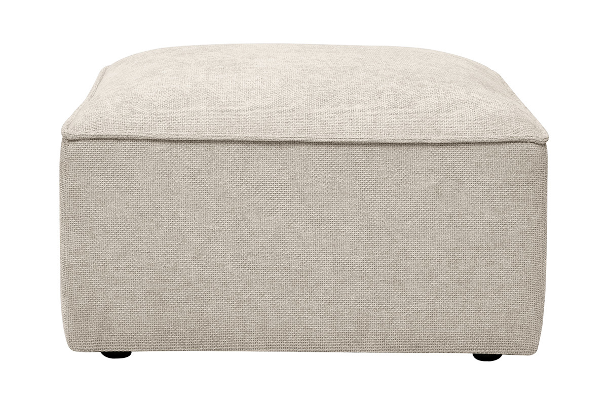 Pouf quadrato beige in tessuto effetto velluto testurizzato, vista frontale.