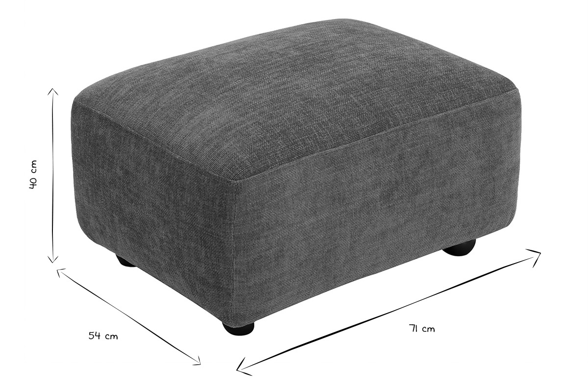 Dimensioni del pouf poggiapiedi in bianco e nero, 71 cm di larghezza, 54 cm di profondit�, 40 cm di altezza.
