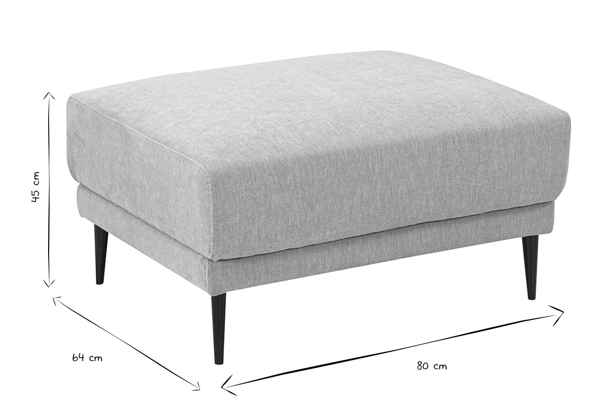 Dimensioni del pouf poggiapiedi JERRY: L80 x P64 x H45 cm in nero e bianco.