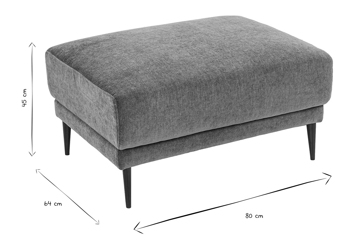 Dimensioni del pouf poggiapiedi JERRY: L80 x P64 x H45 cm, in nero e bianco.