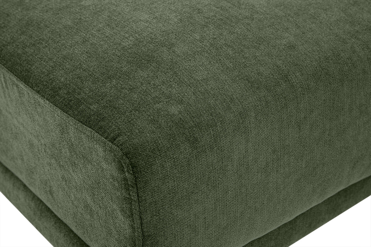Vista dettagliata del pouf poggiapiedi in tessuto effetto velluto verde kaki JERRY