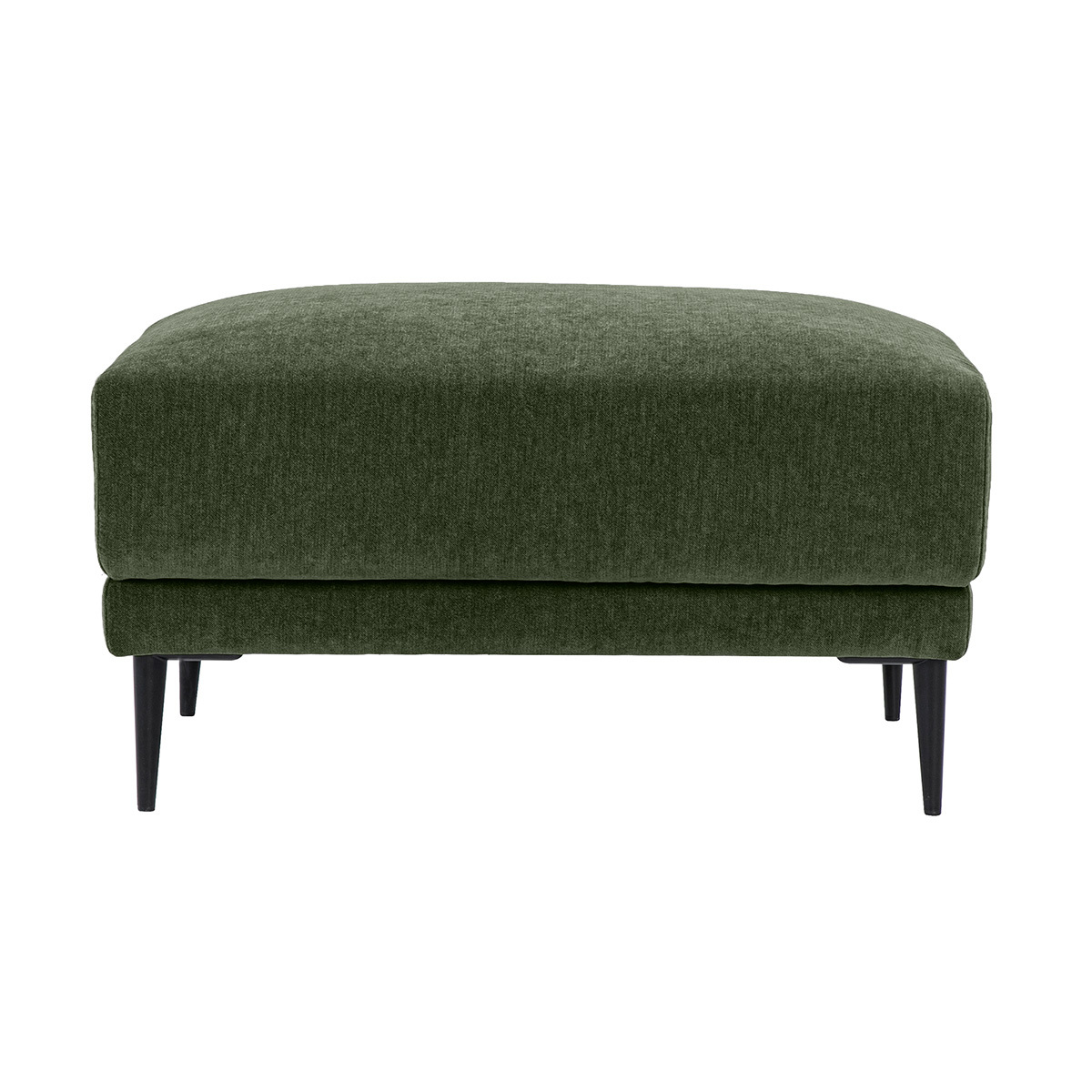 Pouf poggiapiedi in tessuto effetto velluto verde kaki e metallo nero JERRY