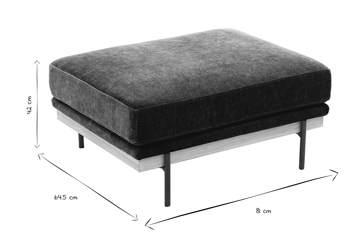 Dimensioni del pouf poggiapiedi TODD: L81 x P64,5 x H42 cm, in nero e bianco.