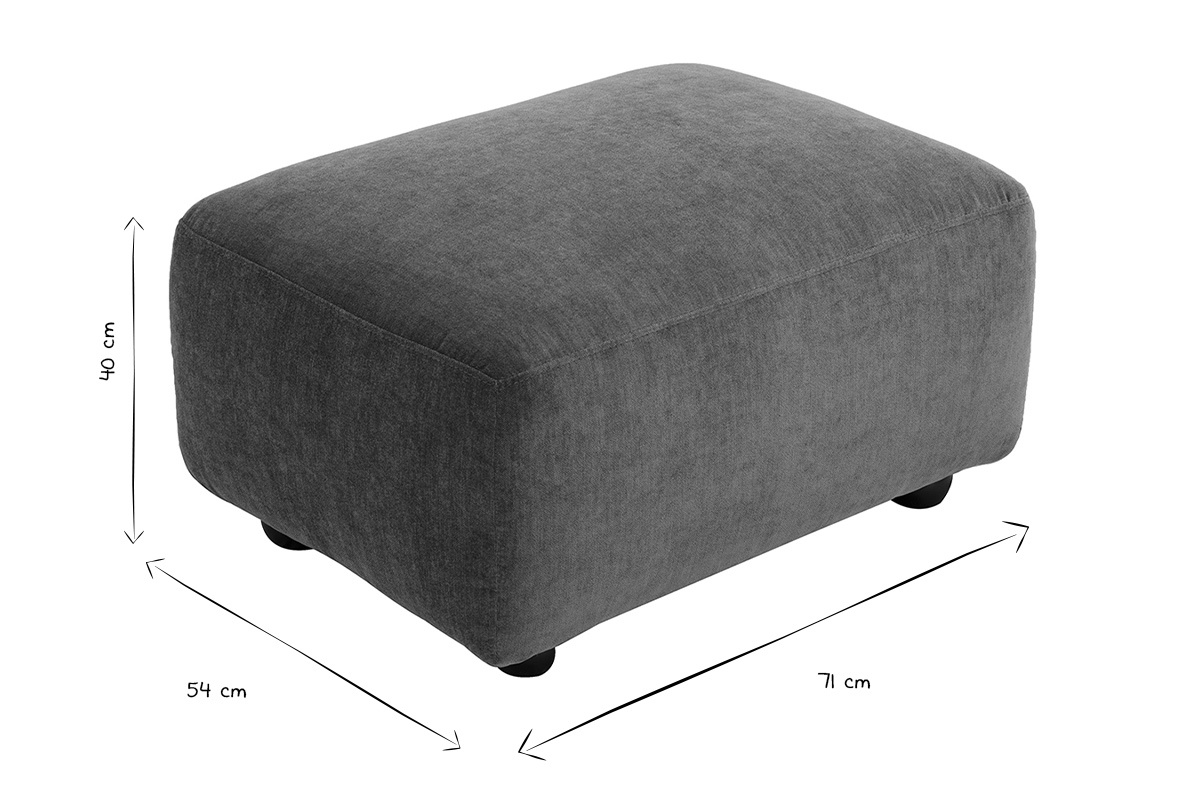 Dimensioni del pouf JOYA in nero e bianco: 40 cm di altezza, 54 cm di larghezza, 71 cm di profondit�.