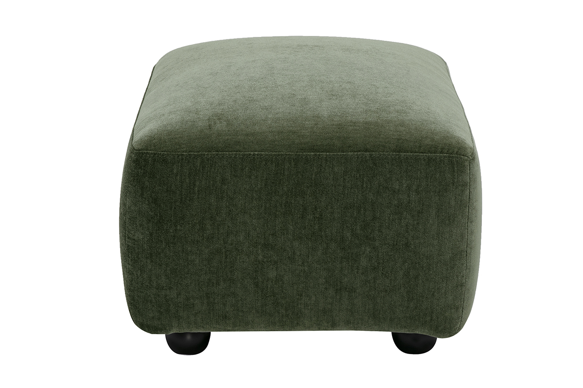 Pouf poggiapiedi rettangolare in tessuto effetto velluto verde kaki, vista di profilo.