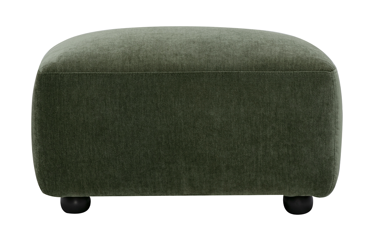 Pouf in tessuto effetto velluto verde kaki, vista frontale