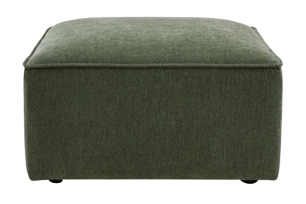 Pouf quadrato in tessuto effetto velluto verde kaki, vista frontale