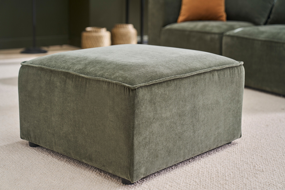 Pouf poggiapiedi in tessuto effetto velluto verde kaki KERRY