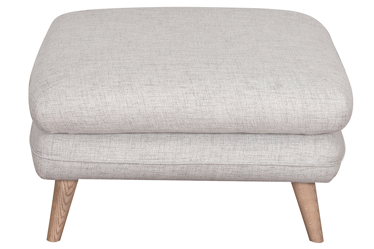 Pouf poggiapiedi in tessuto grigio chiaro e legno CREEP