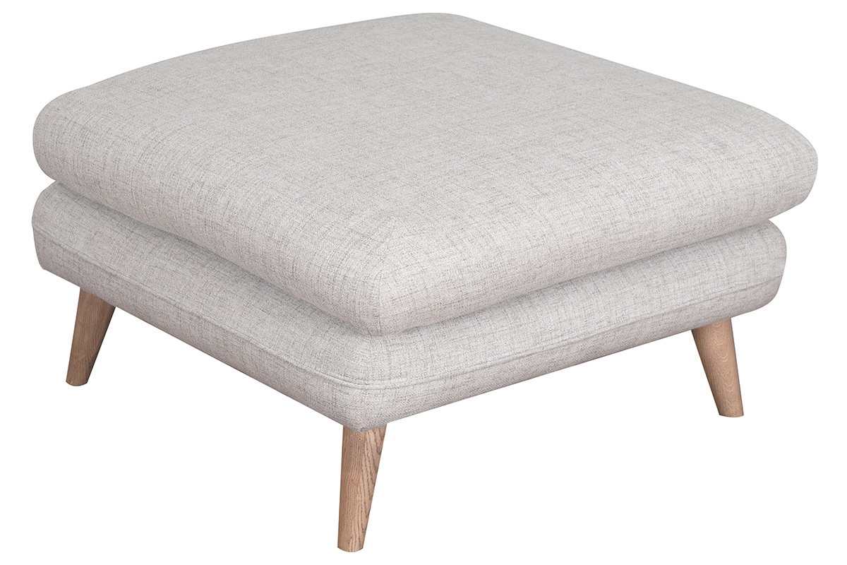 Pouf poggiapiedi in tessuto grigio chiaro e legno CREEP