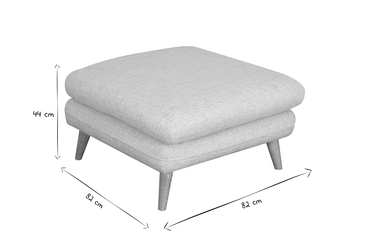 Pouf poggiapiedi in tessuto grigio chiaro e legno CREEP