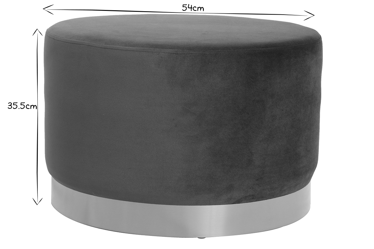 Pouf / poggiapiedi rotondo in velluto blu anatra e metallo dorato 54 cm AMAYA