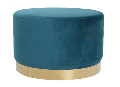 Pouf / poggiapiedi rotondo in velluto blu anatra e metallo dorato 54 cm AMAYA - Pouf / poggiapiedi rotondo in velluto blu anatra e metallo dorato 54 cm AMAYA