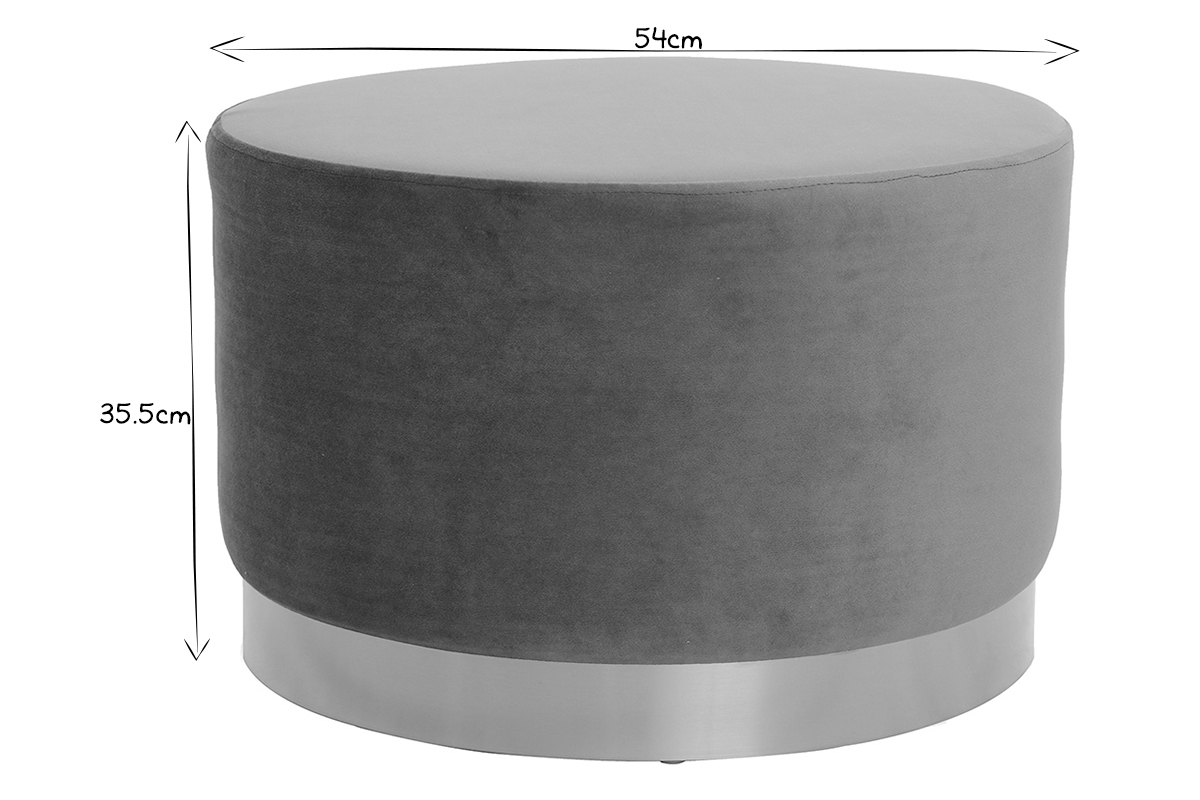 Pouf / poggiapiedi rotondo in velluto grigio e metallo dorato 54 cm AMAYA