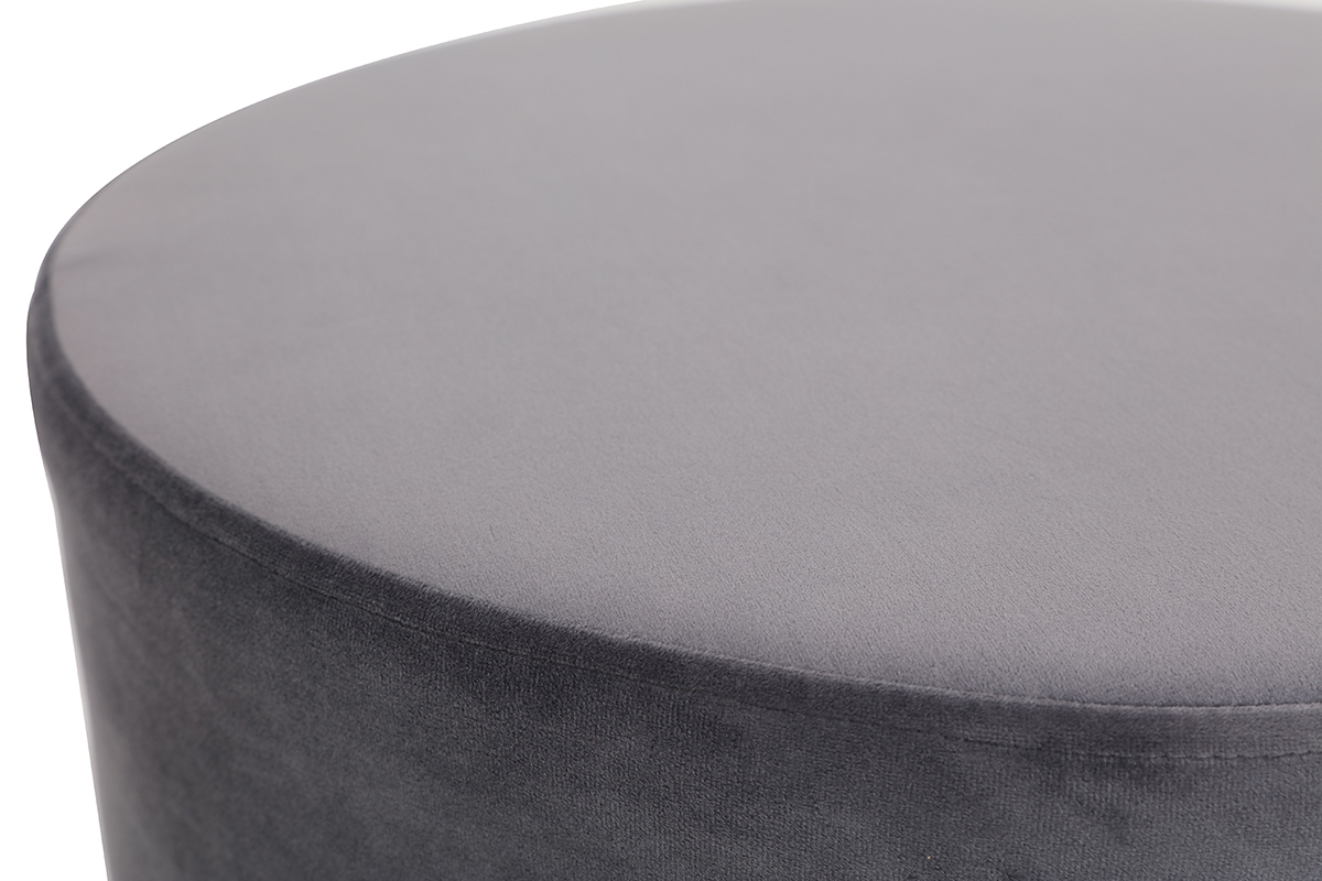 Pouf / poggiapiedi rotondo in velluto grigio e metallo dorato 54 cm AMAYA