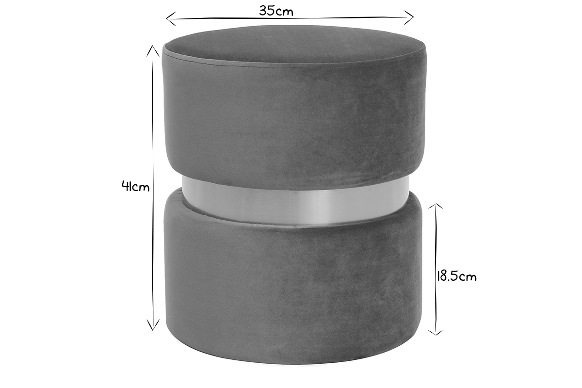 Pouf / poggiapiedi rotondo in velluto grigio e metallo dorato JOY