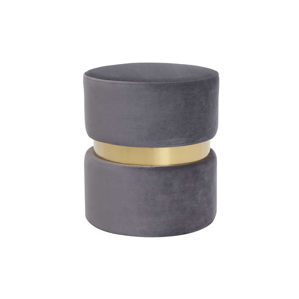 Pouf / poggiapiedi rotondo in velluto grigio e metallo dorato JOY