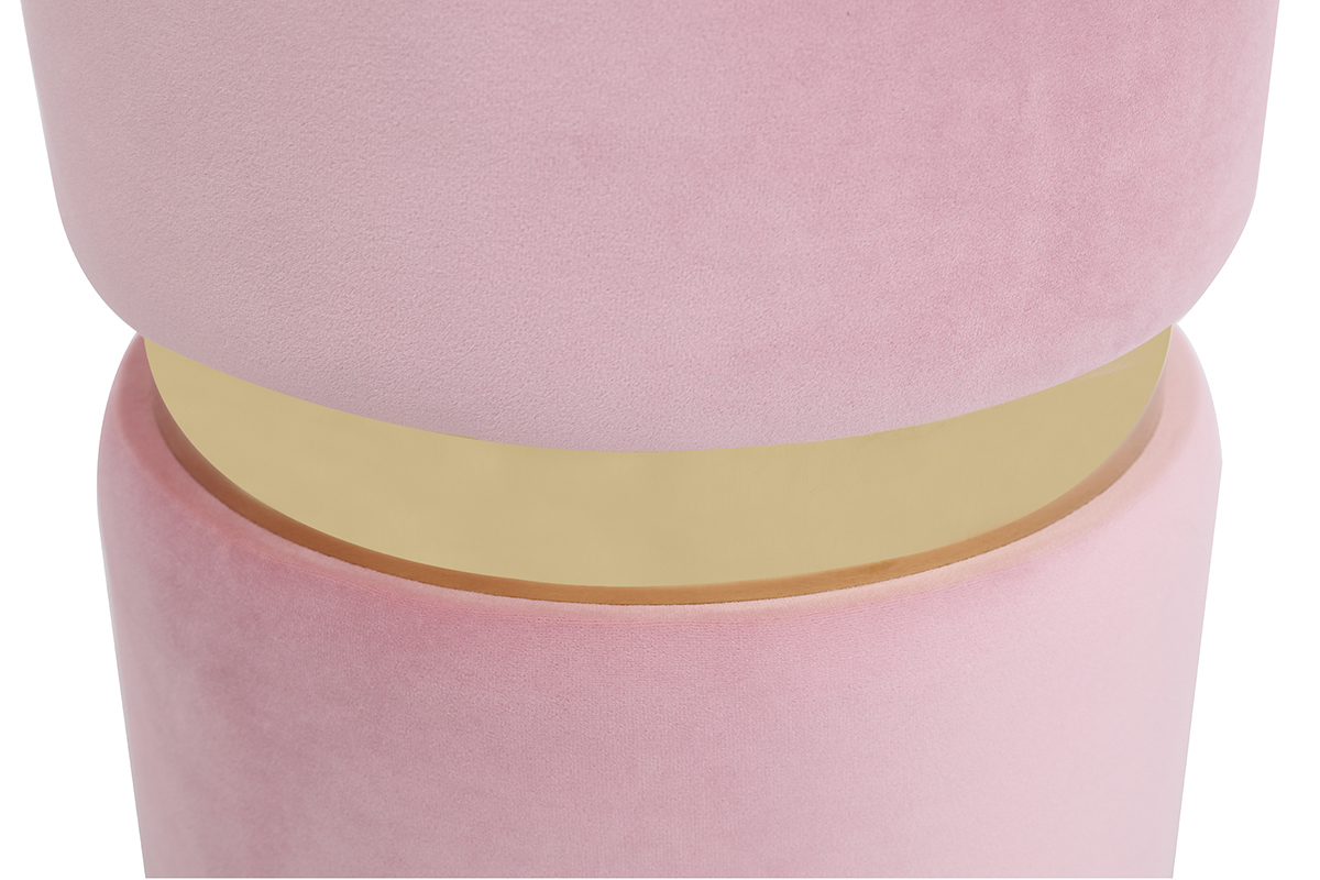 Pouf / poggiapiedi rotondo in velluto rosa e metallo dorato JOY