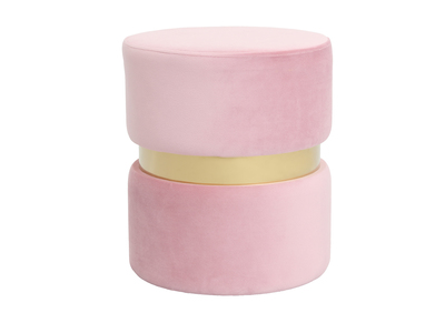 Pouf / poggiapiedi rotondo in velluto rosa e metallo dorato JOY - Pouf / poggiapiedi rotondo in velluto rosa e metallo dorato JOY