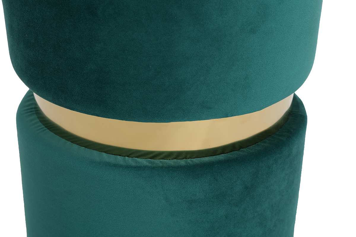 Pouf / poggiapiedi rotondo in velluto verde e metallo dorato JOY