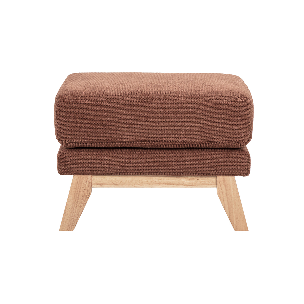 Pouf poggiapiedi scandinavo in tessuto ciniglia terra bruciata e legno chiaro OSLO