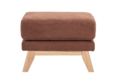 Pouf poggiapiedi scandinavo in tessuto ciniglia terra bruciata e legno chiaro OSLO