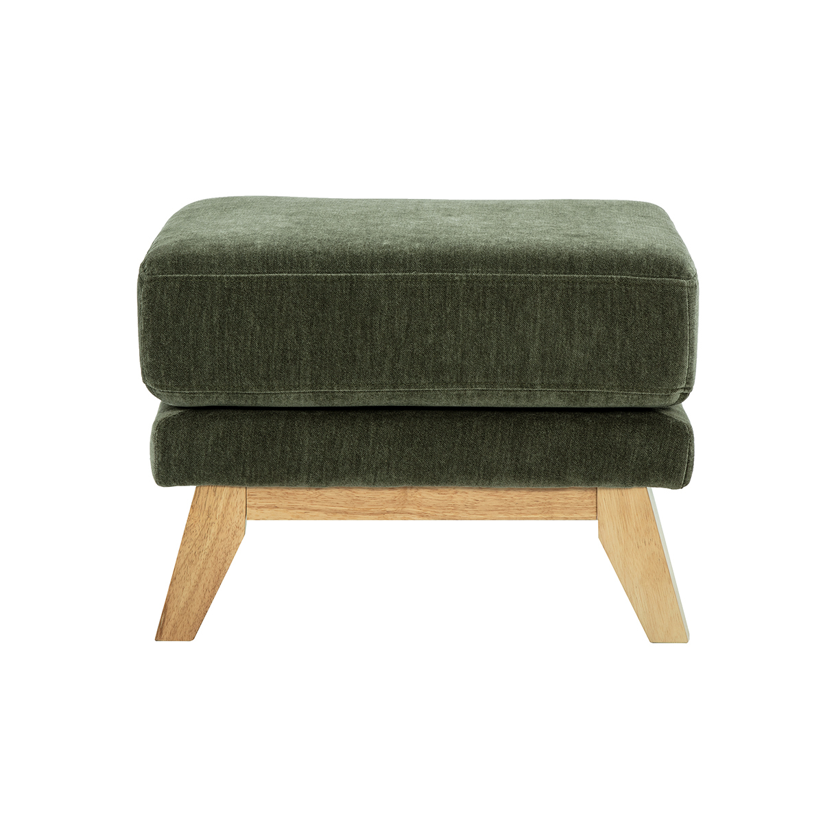 Pouf poggiapiedi scandinavo in tessuto effetto velluto verde kaki e legno chiaro OSLO
