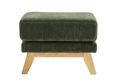 Pouf poggiapiedi scandinavo in tessuto effetto velluto verde kaki e legno chiaro OSLO