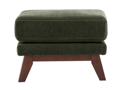 Pouf poggiapiedi scandinavo in tessuto effetto velluto verde kaki e legno scuro OSLO