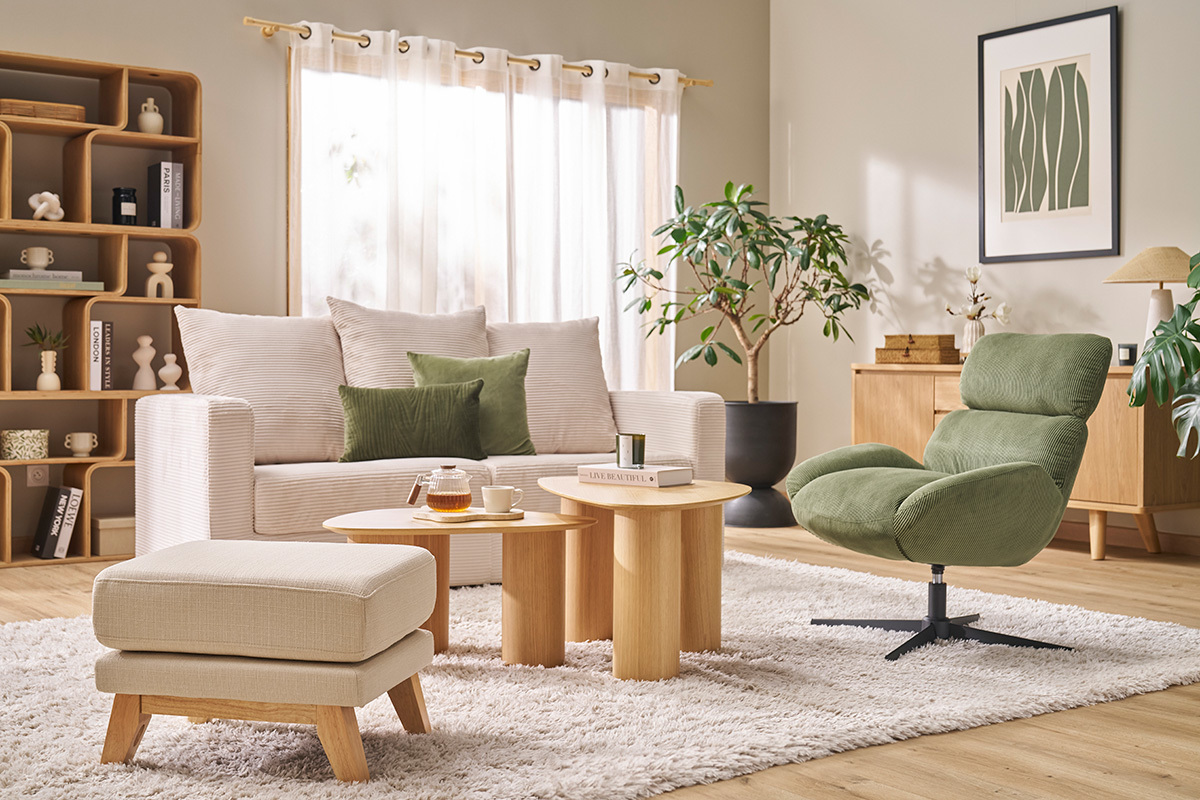 Pouf poggiapiedi scandinavo sfoderabile beige OSLO